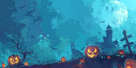 Obraz premium Grunge Halloween scene with pumpkins and spooky decorations,Generated By Ai