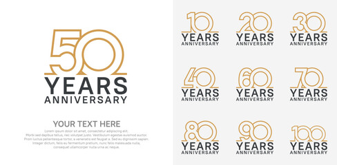 Anniversary logo set vector design, brown color for celebration event