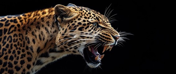 Naklejka premium Leopard Roaring in the Dark