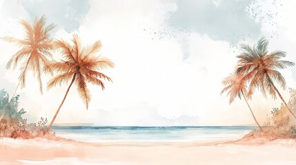 Obraz premium Serene Beach Scene with Palm Trees and Gentle Waves