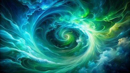 Whirlwind of Hues A swirling vortex of vibrant green and blue tones, resembling a celestial nebula or an ethereal ocean current, evokes a sense of motion and depth.