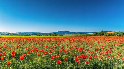 Vibrant Poppy Field Under Clear Blue Sky
