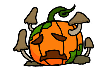 a Droopy and Moldy Halloween Pumpkin Head