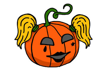 Halloween pumpkin in gothic style and ponytail hair