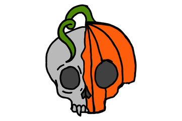 Skull wearing a Halloween Pumpkin Half Mask