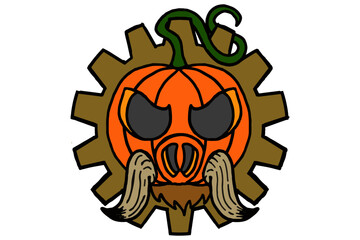 Halloween Pumpkin Head Wild Boar with a Big Gear Behind It