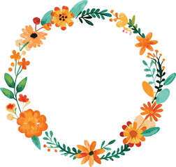 Orange And Green Floral Wreath Watercolor