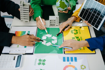 Green business company and Solar Energy Environment city Concept. business team people planning .