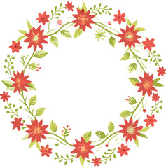 Obraz premium Floral Wreath Design with Red Flowers and Green Leaves