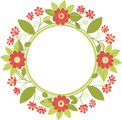 Floral Circle Frame Design With Red Flowers