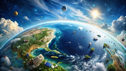 Panoramic View of Earth Overwhelmed by Plastic Waste: A Stark Reminder of Environmental Crisis