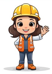 Fototapeta premium Cute Cartoon Construction Worker (Waving) 