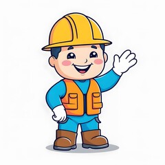 Cute Cartoon Construction Worker (Confident)
"A cute cartoon of a smiling construction worker wearing a yellow hard hat, white shirt, and orange safety vest, standing with arms confidently crossed, an
