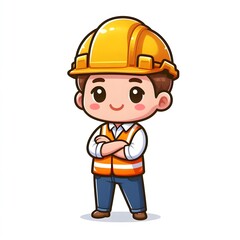 คนงานก่อสร้างการ์ตูนน่ารัก ในท่าทางต่างๆ
"การ์ตูนน่ารักของคนงานก่อสร้างที่ยิ้มแย้มสวมหมวกนิรภัยสีเหลือง เสื้อสีขาว และเสื้อกั๊กนิรภัยสีส้ม ยืนด้วยแขนไขว้กันอย่างมั่นใจ และมีท่าทางร่าเริง ภาพประกอบเต็ม