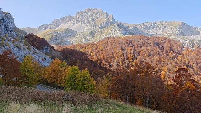 Autumn landscape of Mount Terminillo in Lazio region with wild wood
