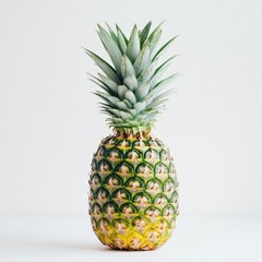 Fototapeta premium A whole pineapple with its spiky crown, sitting upright on a clean white background