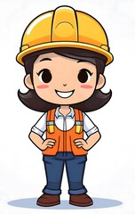 Cute Cartoon Construction Worker (Confident)
"A cute cartoon of a smiling construction worker wearing a yellow hard hat, white shirt, and orange safety vest, standing with arms confidently crossed, an