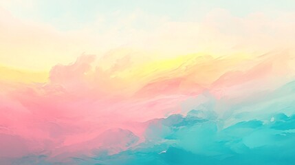 2408 3.A vibrant yet soft pastel sunset with light blue, pink, and yellow colors diffusing across the sky. The sun has set, leaving behind a colorful, abstract gradient pattern that fills the entire