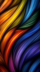 Naklejka premium A colorful, abstract image of a rainbow with a blue stripe. The colors are vibrant and the lines are wavy, giving the impression of movement and energy
