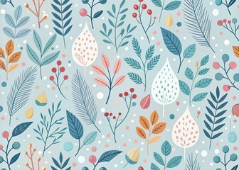Pastel Seamless Pattern with Abstract Branches and Leaves for Creative Tapestry Design
