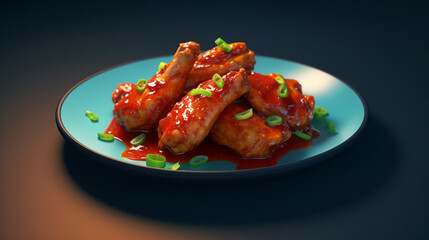 Tandoor. It's popular starter food from India. served with ketchup. selective  roasted sleeves chicken with potatoes and barbecue sauce  
