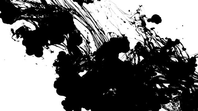 白背景に流れる墨汁