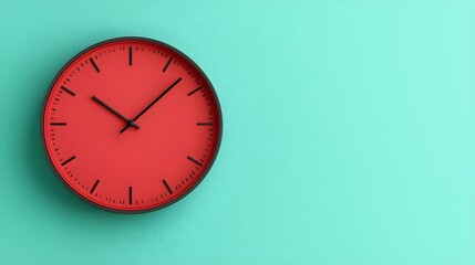 Modern red wall clock on a mint green background