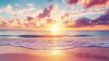Obraz premium Serene Sunset Over Tranquil Ocean Waves
