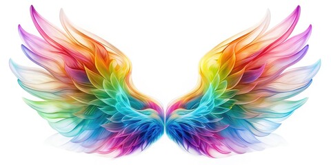 Abstract Angel Wings Art in Long Exposure - Ethereal Beauty, Isolated on White Background, Dreamy and Mystical Vibes, Perfect for Modern Decor and Spiritual Themes