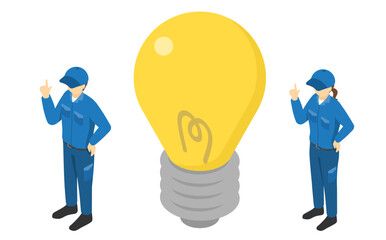 アイソメトリックイラスト：ひらめき工場作業員