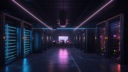 Connection network in servers data center room storage systems Big Data centers and network devices in high-performance operation
