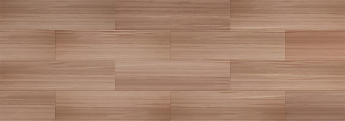 Wooden floor texture. Vector realistic illustration of wood plank or tile pattern for home or office interior design, seamless light brown natural parquet pattern top view, rustic wall decoration