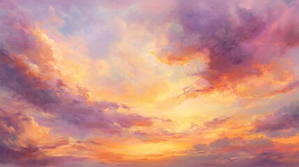 Obraz premium 2408 65.A stunning sunset sky with moody clouds painted in soft pastel tones of pink, purple, and yellow. The fading light of the evening creates a majestic twilight scene, with the clouds