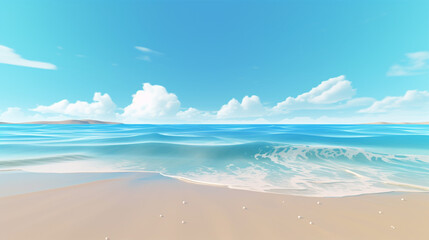 Fototapeta premium Empty beach and beautiful sea Serenity at a Sandy Beach with Clear Blue Waters.