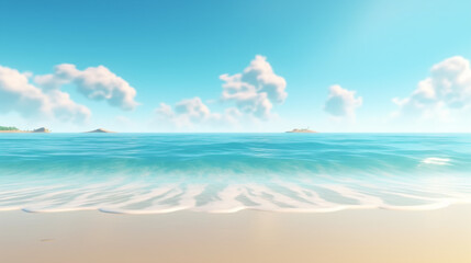 Fototapeta premium Empty beach and beautiful sea Serenity at a Sandy Beach with Clear Blue Waters.