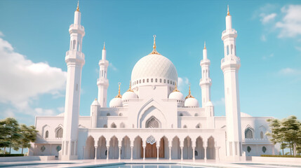 Fototapeta premium 3D rendering of a dome structure in a mosque design An architectural masterpiece: the Taj Mahal. 