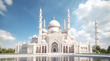Obraz premium Sheikh Zayed Mosque in Middle East United Arab Emirates with ref Grand Mosque in Abu Dhabi, UAE a white building with domes and a tower