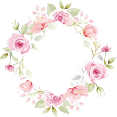 Watercolor Pink Rose Floral Wreath Design