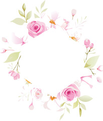 Pink Floral Wreath Watercolor Illustration Design