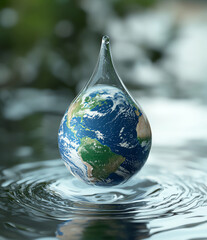 Obraz premium Earth globe inside a water droplet, AI generated