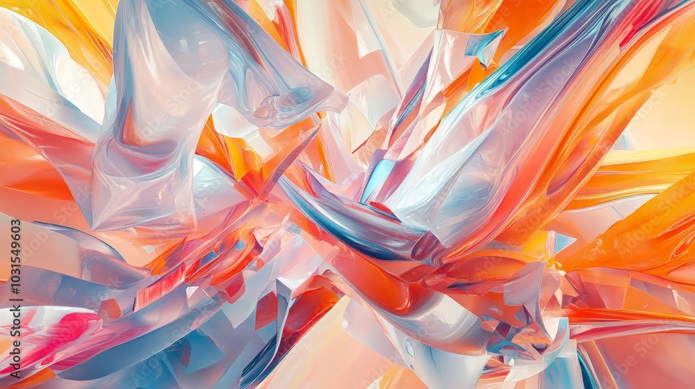 Poster ai-rendered abstract art piece featuring swirling vibrant colors and geometric shapes that seem to f