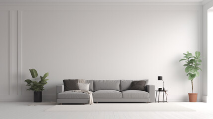 Modern Minimal clean clear contemporary living room home interior design daylight background,beige white sofa couch in living room daylight from window freshness moment mock  a minimalist living room 