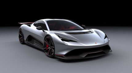 Automotive Photography, Sleek Light Gray Hypercar with Aerodynamic Design on a Dark Background  Computer generated image of a sports car, studio setup, on a dark background.

 