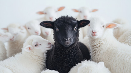 Fototapeta premium black lamb among white lamb