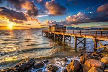 Obraz premium Portencross Pier: A Scenic View of the Firth of Clyde