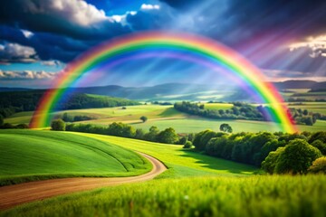 Obraz premium Positive Thinking and Happiness: A Colorful Rainbow After Rain in a Beautiful Life with Tilt-Shift Photography