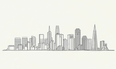 Hand-drawn city skyline with skyscrapers.