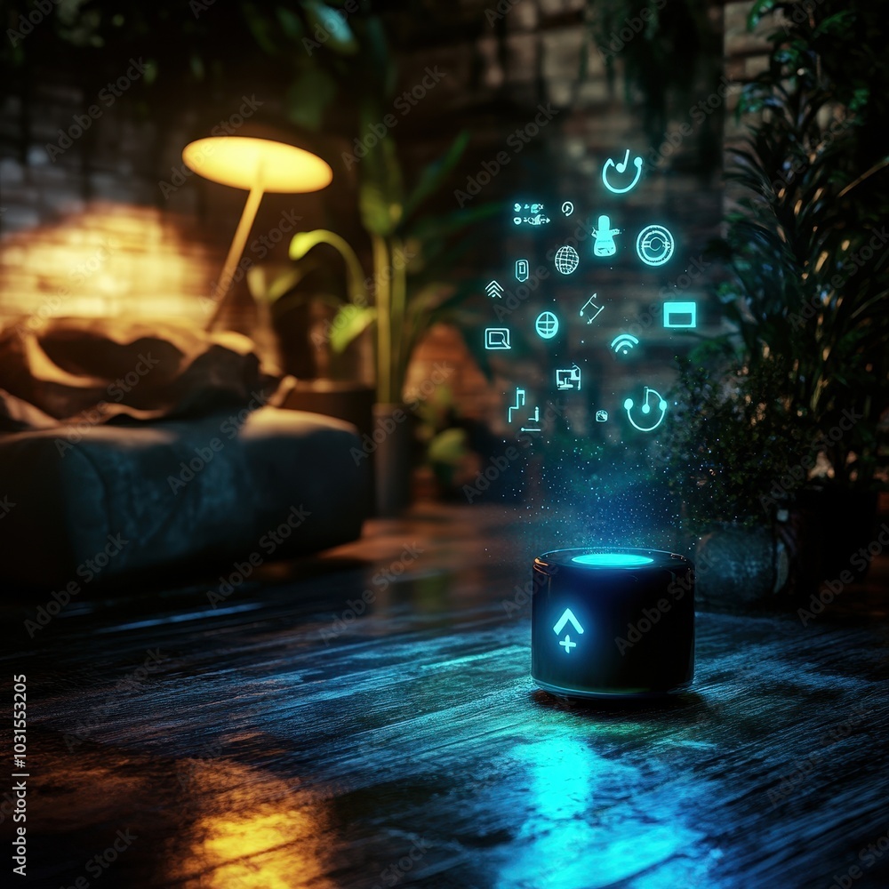 Poster digital assistant projecting interactive icons