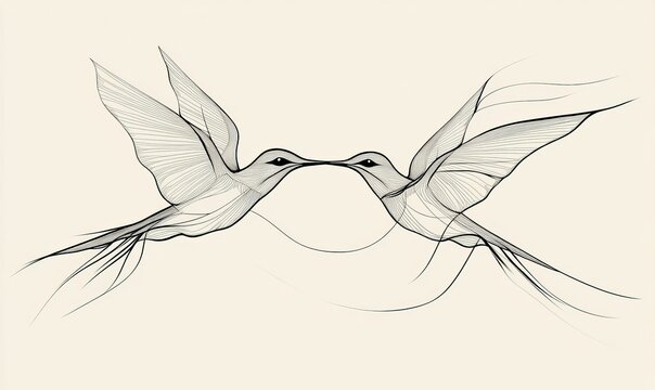 recommend clip art: Two line art hummingbirds in flight.