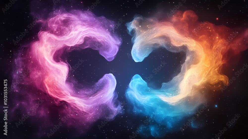 Sticker a cosmic dance of colors exploring the mystical interaction of celestial nebulas in the universe